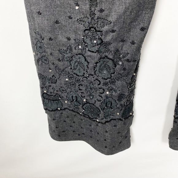 Escada Embroidered Beaded Black Denim Wide Leg Pant 42 - Picture 4 of 10